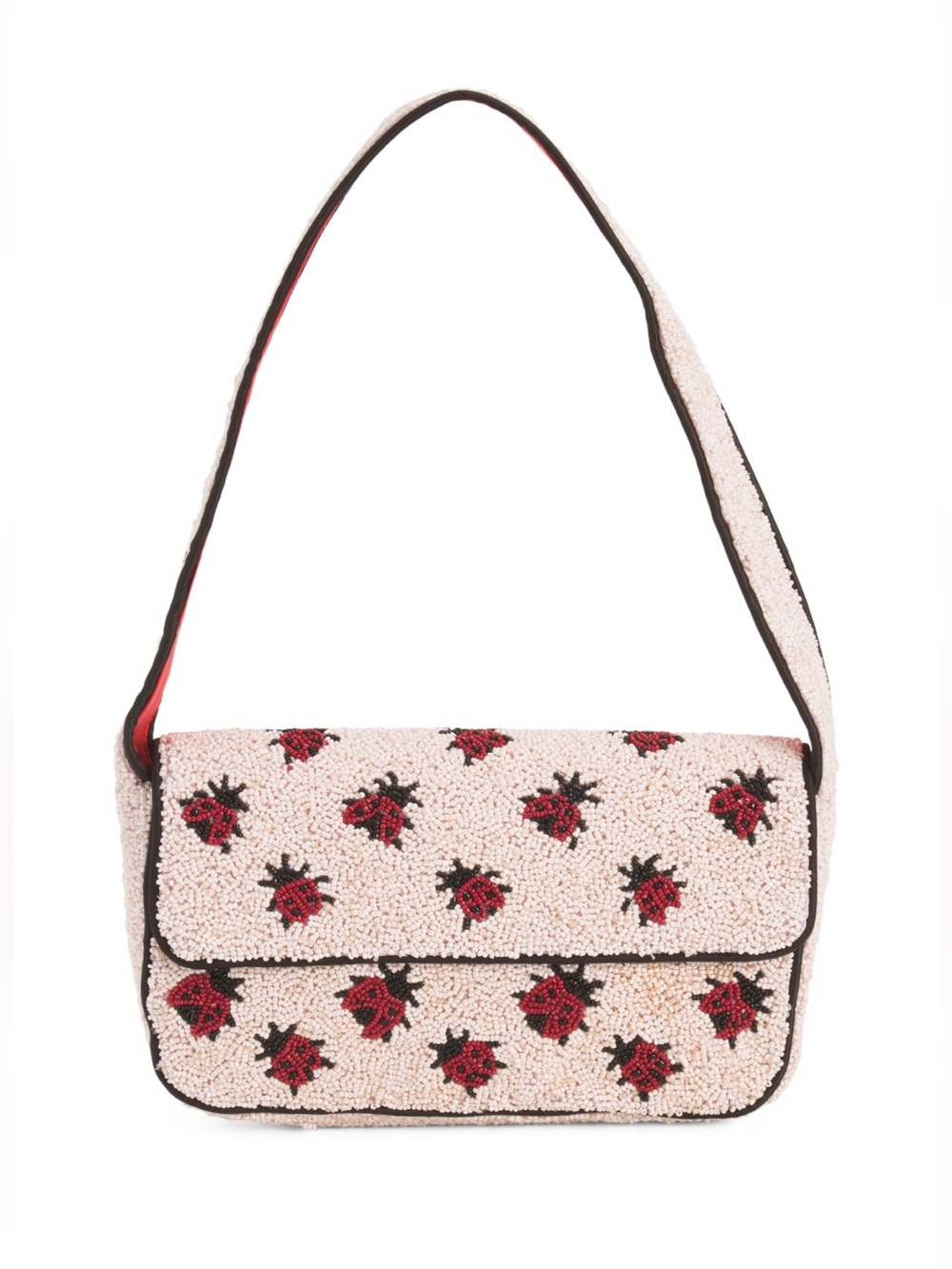 Viral Handcrafted in India Beaded Ladybug Shoulder Bag -White & Red